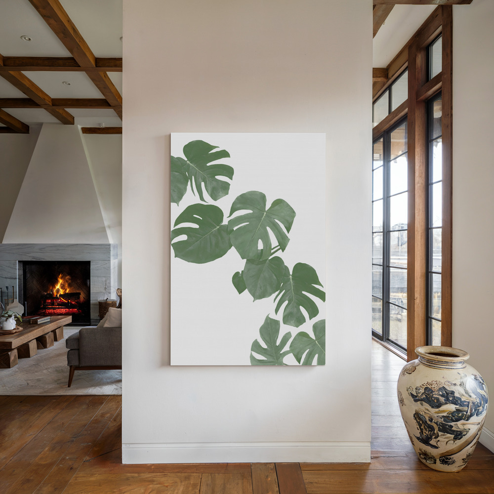 Obraz na płótnie - Monstera Aqua 02 przy kominku