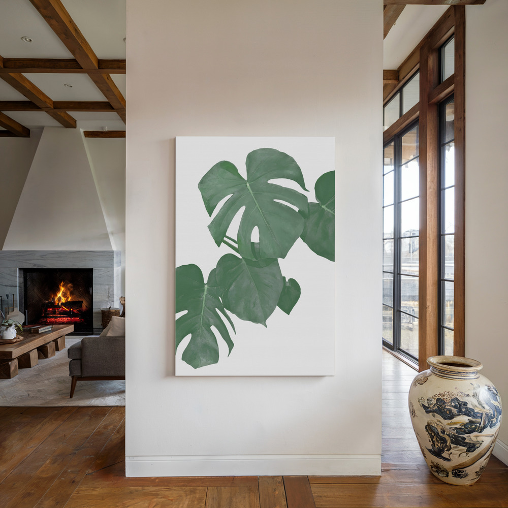 Canvas print - Monstera Aqua 01 by the fireplace