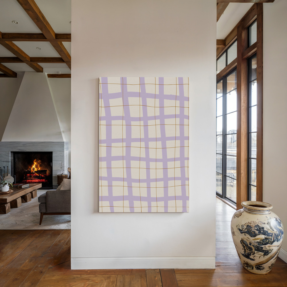 Lærred - Lilac Grid ved pejsen