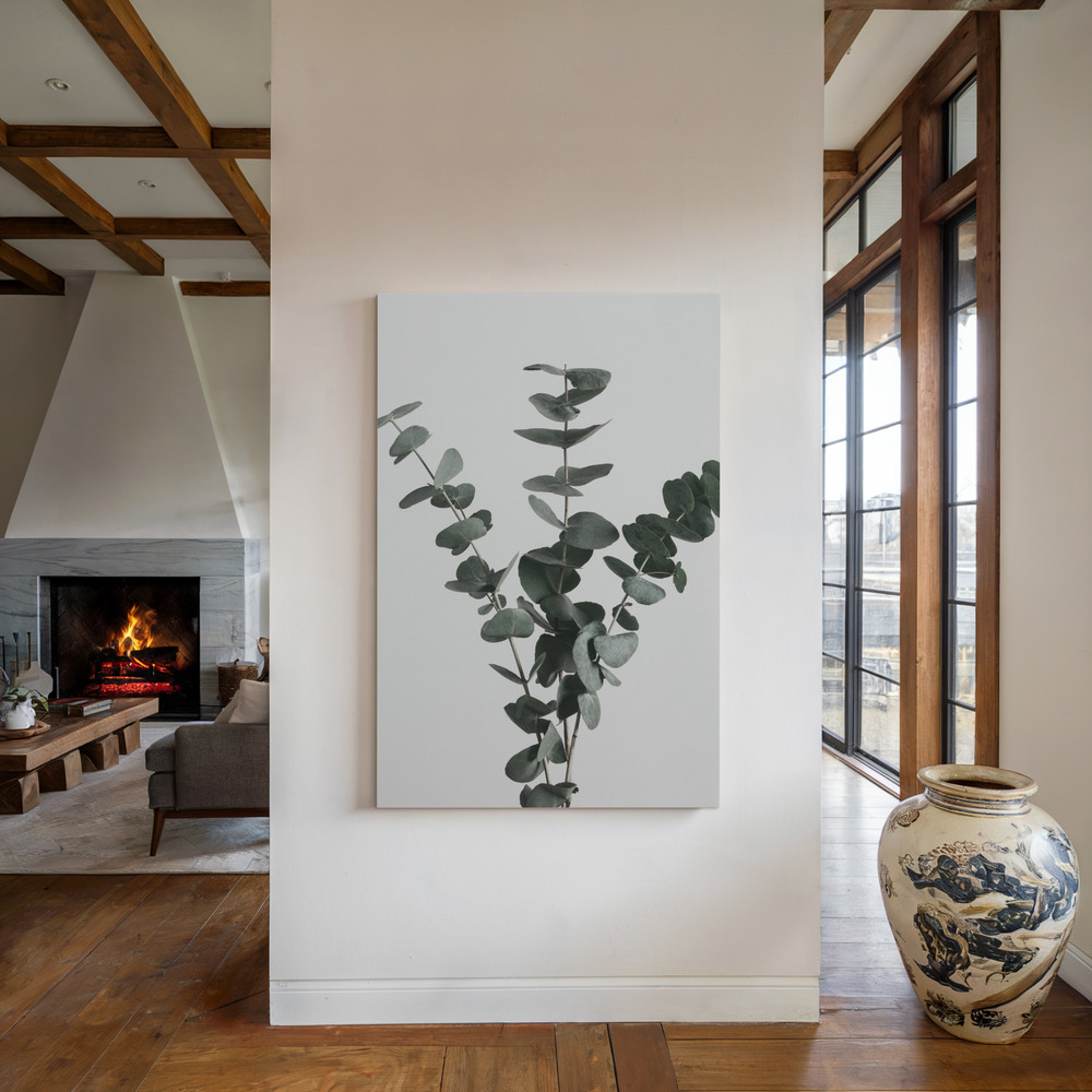 Lærred - Eucalyptus Natural 01 ved pejsen