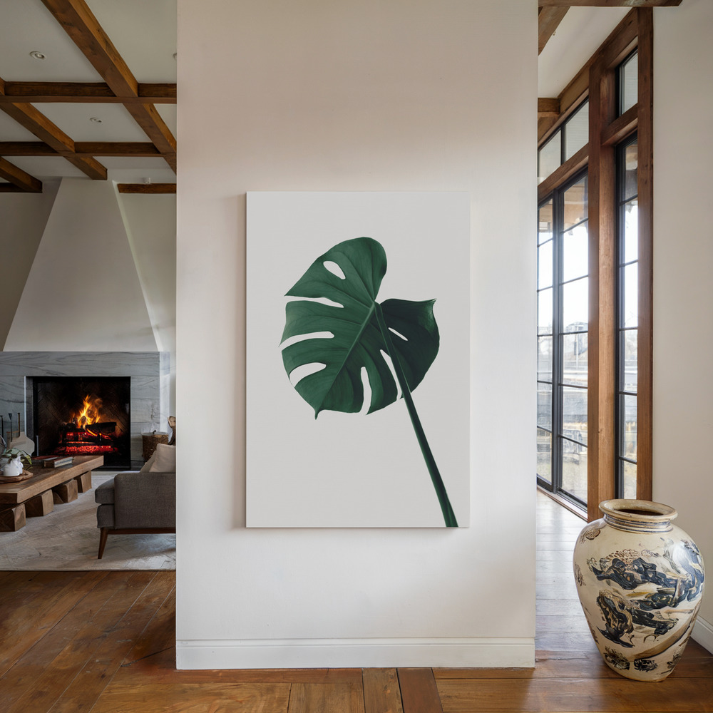 Lærred - Monstera Natural 07 ved pejsen