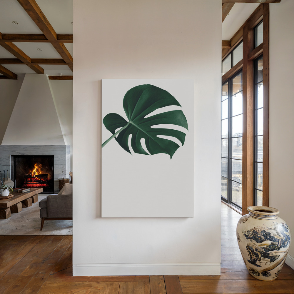 Lærred - Monstera Natural 19 ved pejsen
