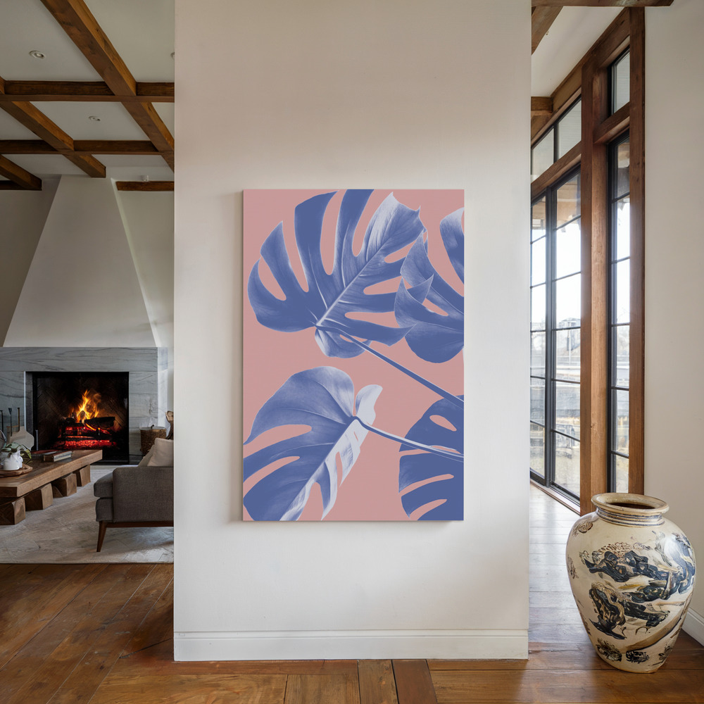 Lærred - Monstera Purple 06 ved pejsen