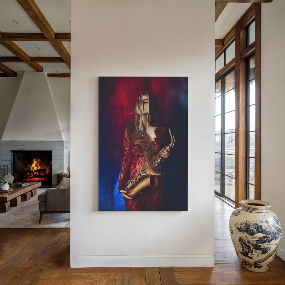 Canvas print - The music of colors by the fireplace