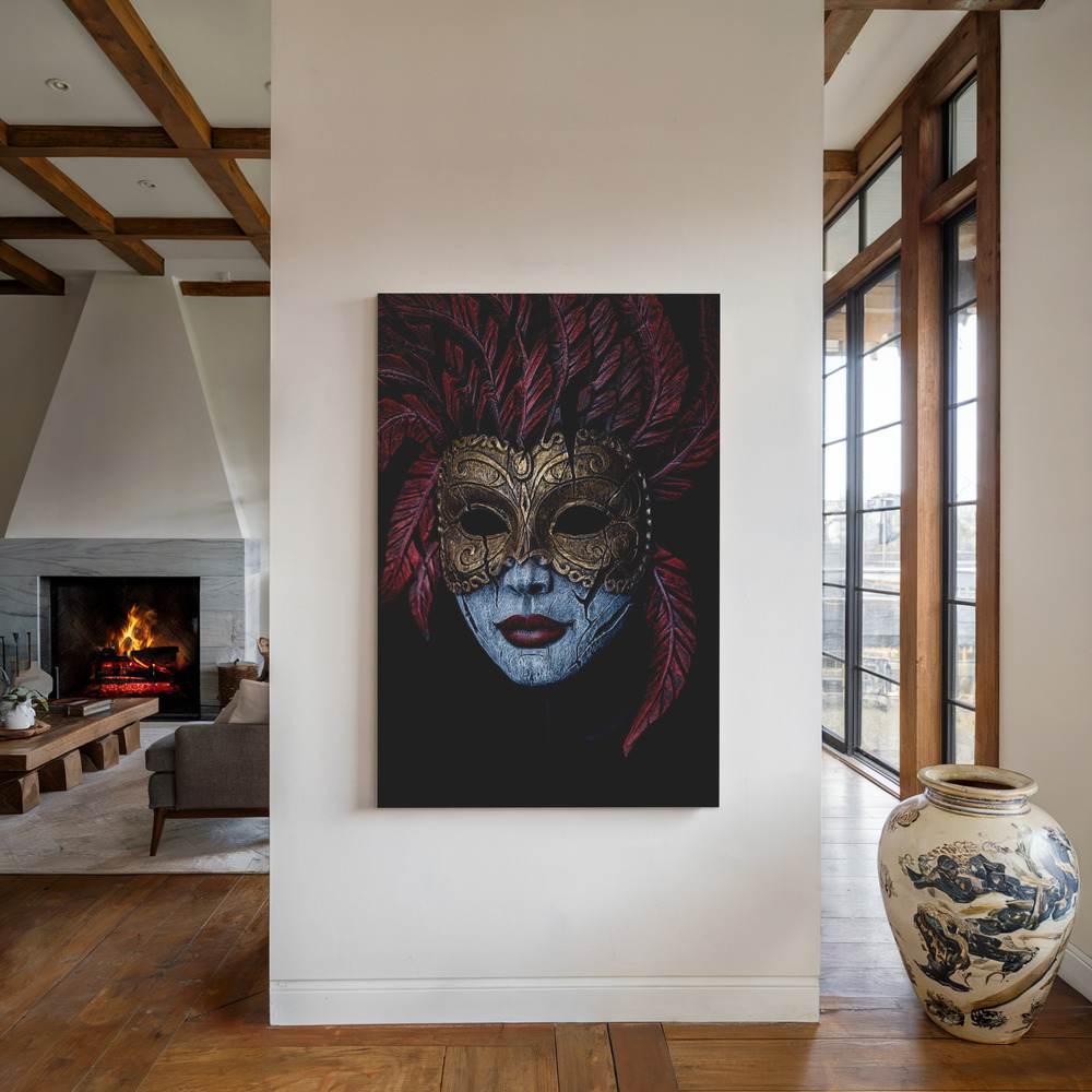 Lienzo - Where does the mask begin and end? junto a la chimenea