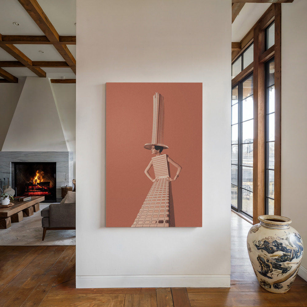 Canvas schilderi - City girl bij de open haard