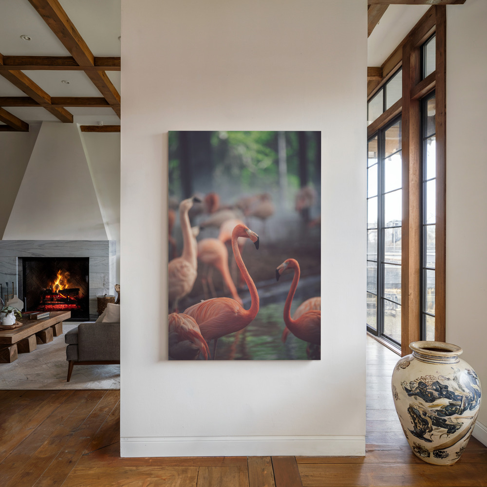 Canvas schilderi - Flamingo bij de open haard