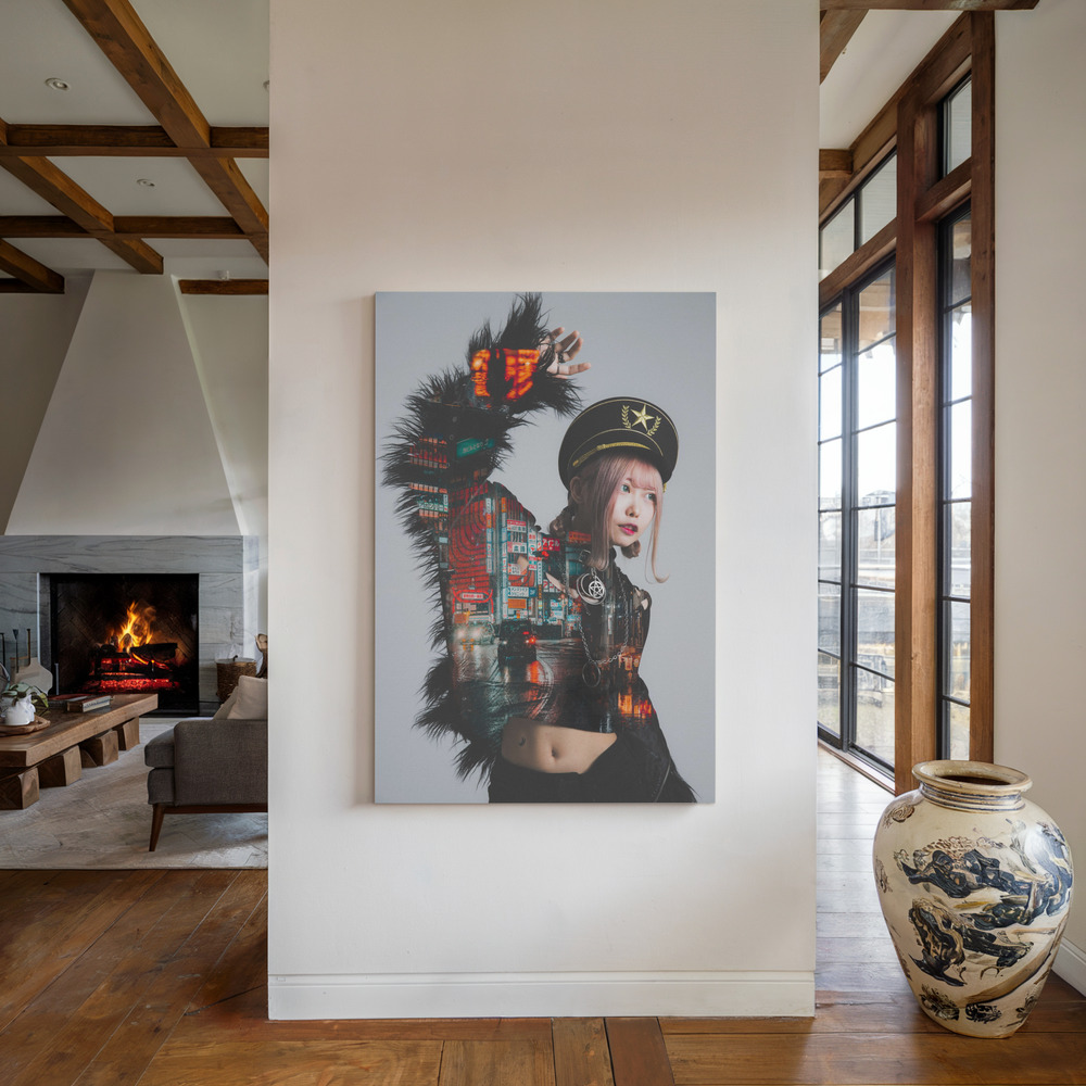 Canvas print - Living with the night by the fireplace