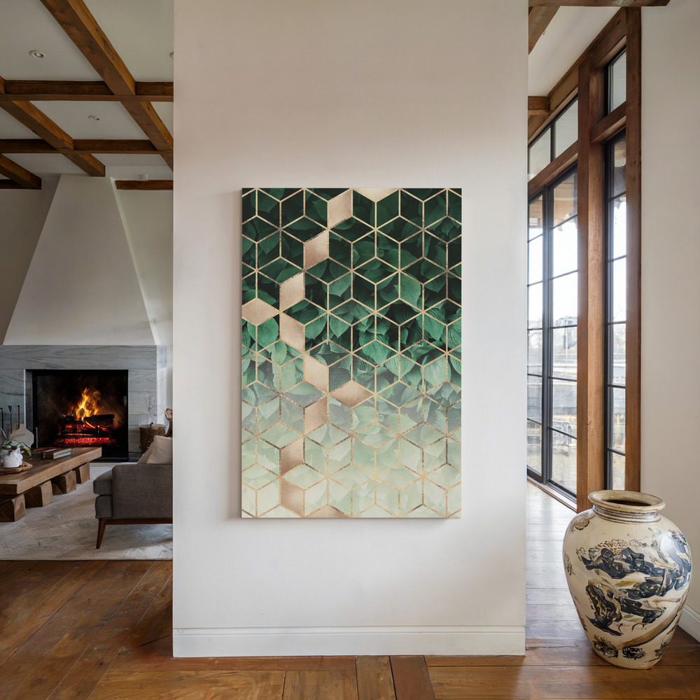 Lærred - Leaves And Cubes ved pejsen