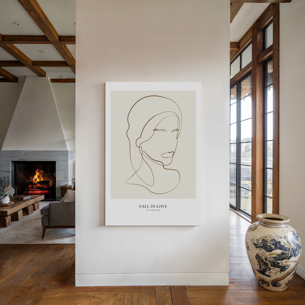 Canvas print - Woman portrait by the fireplace
