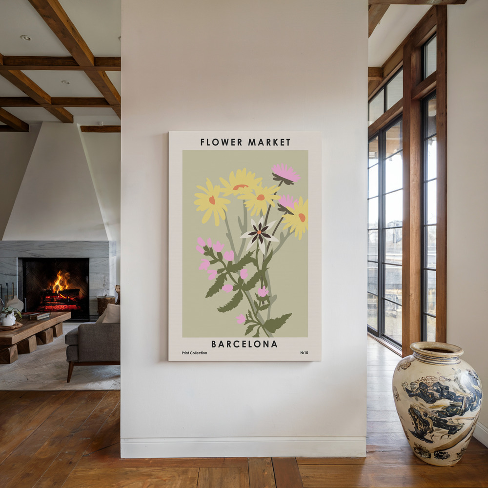 Canvas schilderi - Flower Market Barcelona bij de open haard