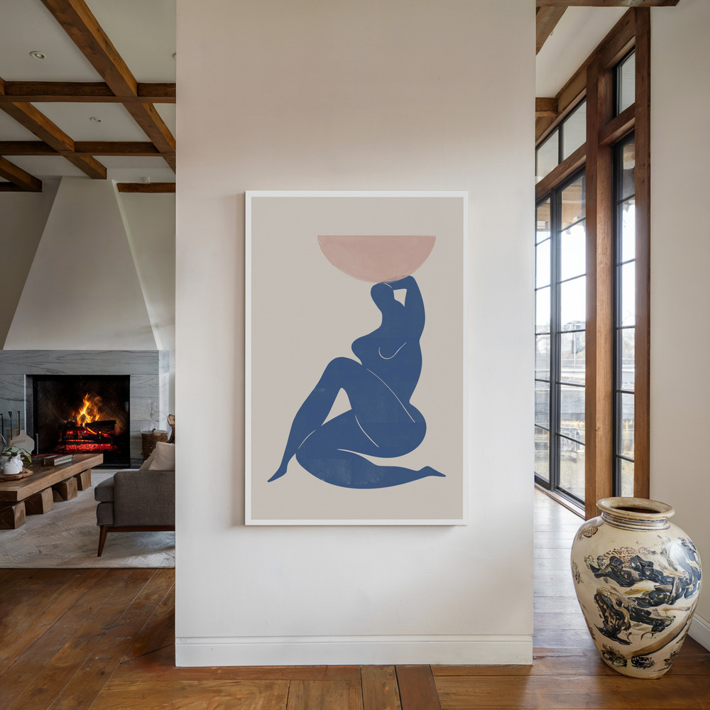 Lærred - Vase and Woman ved pejsen
