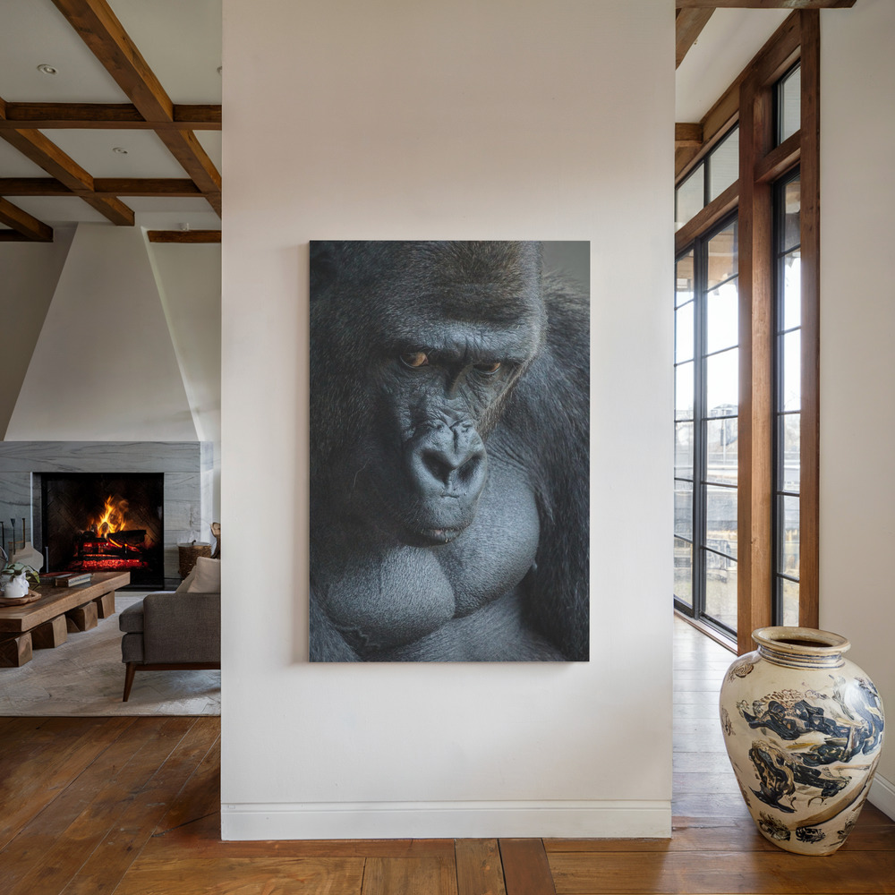 Toile - Unhappy Gorilla au coin du feu