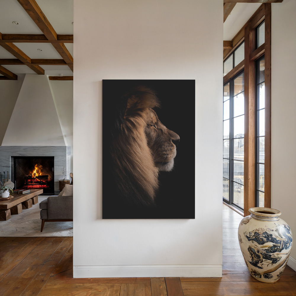Canvas schilderi - Sleeping King bij de open haard