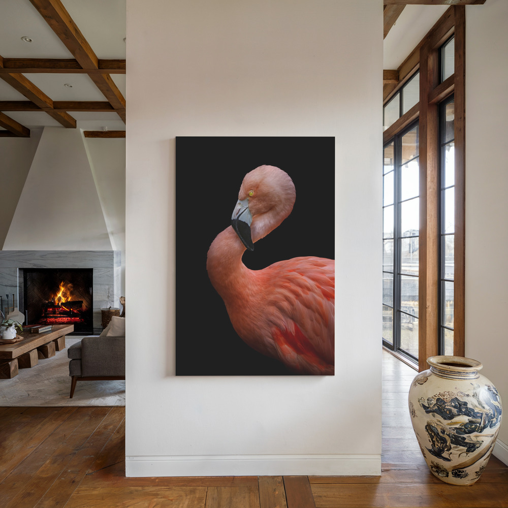 Canvas print - Flamingo's Poise by the fireplace