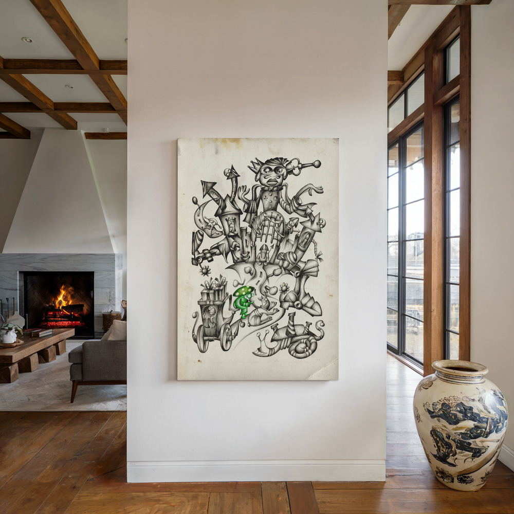 Canvas print - A gray mushroom cabbie No. 2 by the fireplace