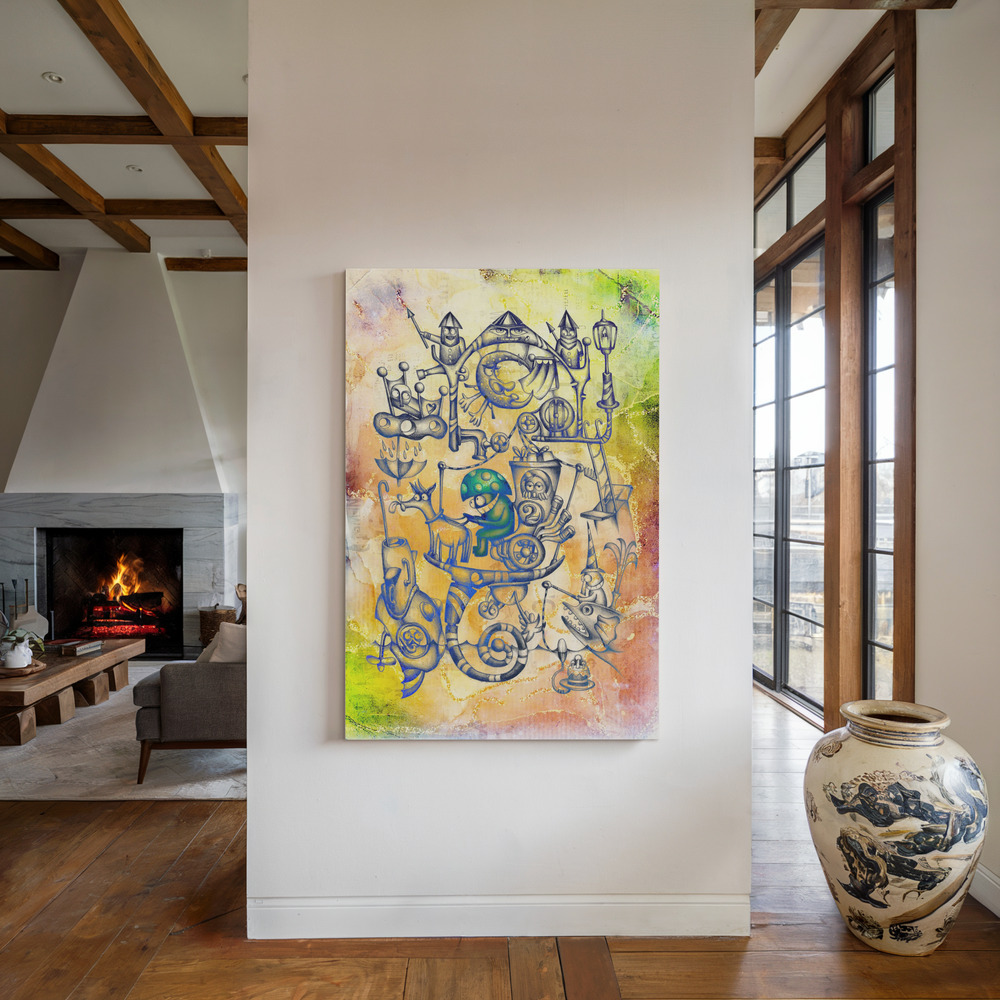 Canvas print - A gray mushroom cabbie No. 3 by the fireplace