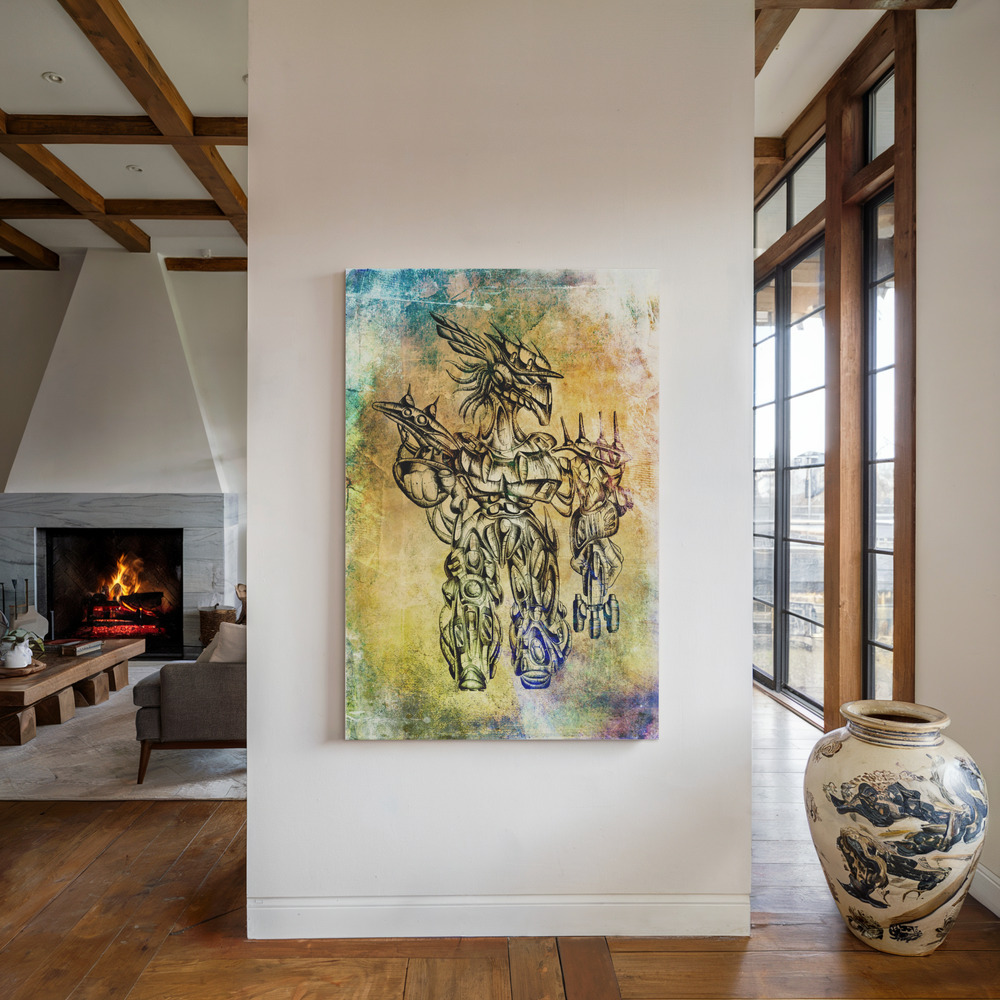 Canvas print - It was not me cyborg by the fireplace