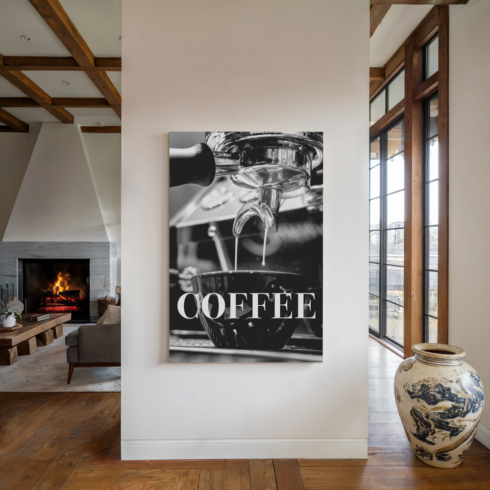 Canvas schilderi - Coffee Text bij de open haard