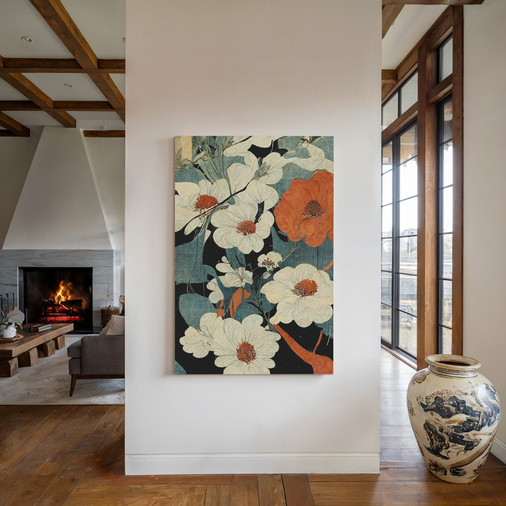 Canvas print - Asian Flowers by the fireplace