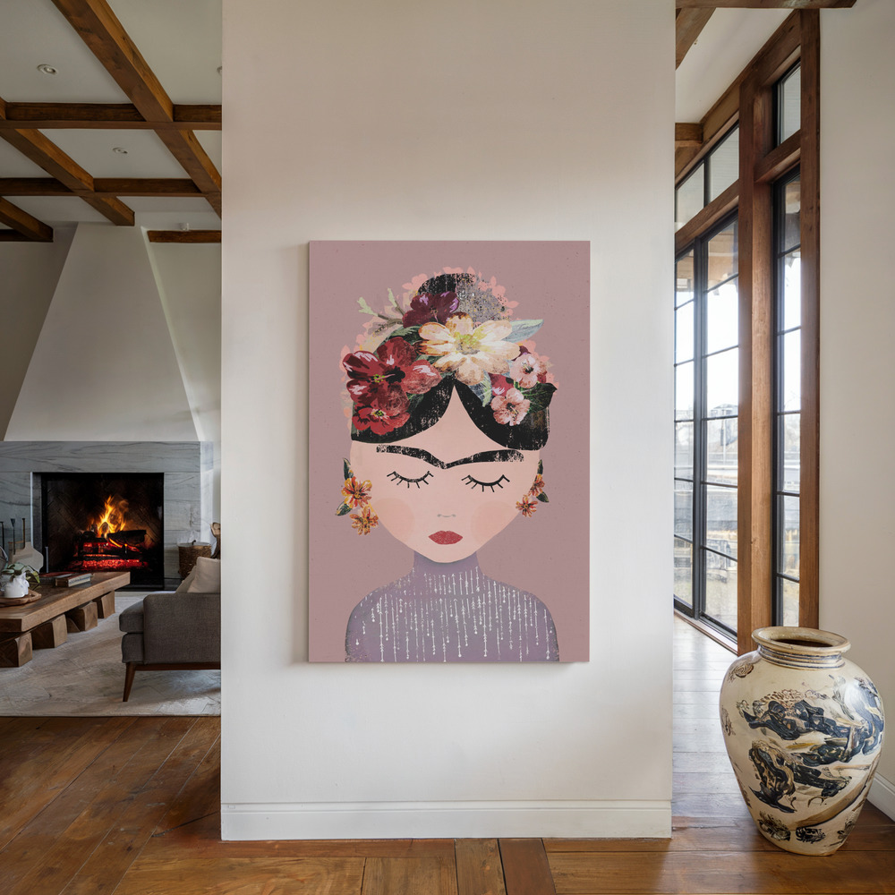 Leinwandbild - Frida (Pastel Version) am Kamin