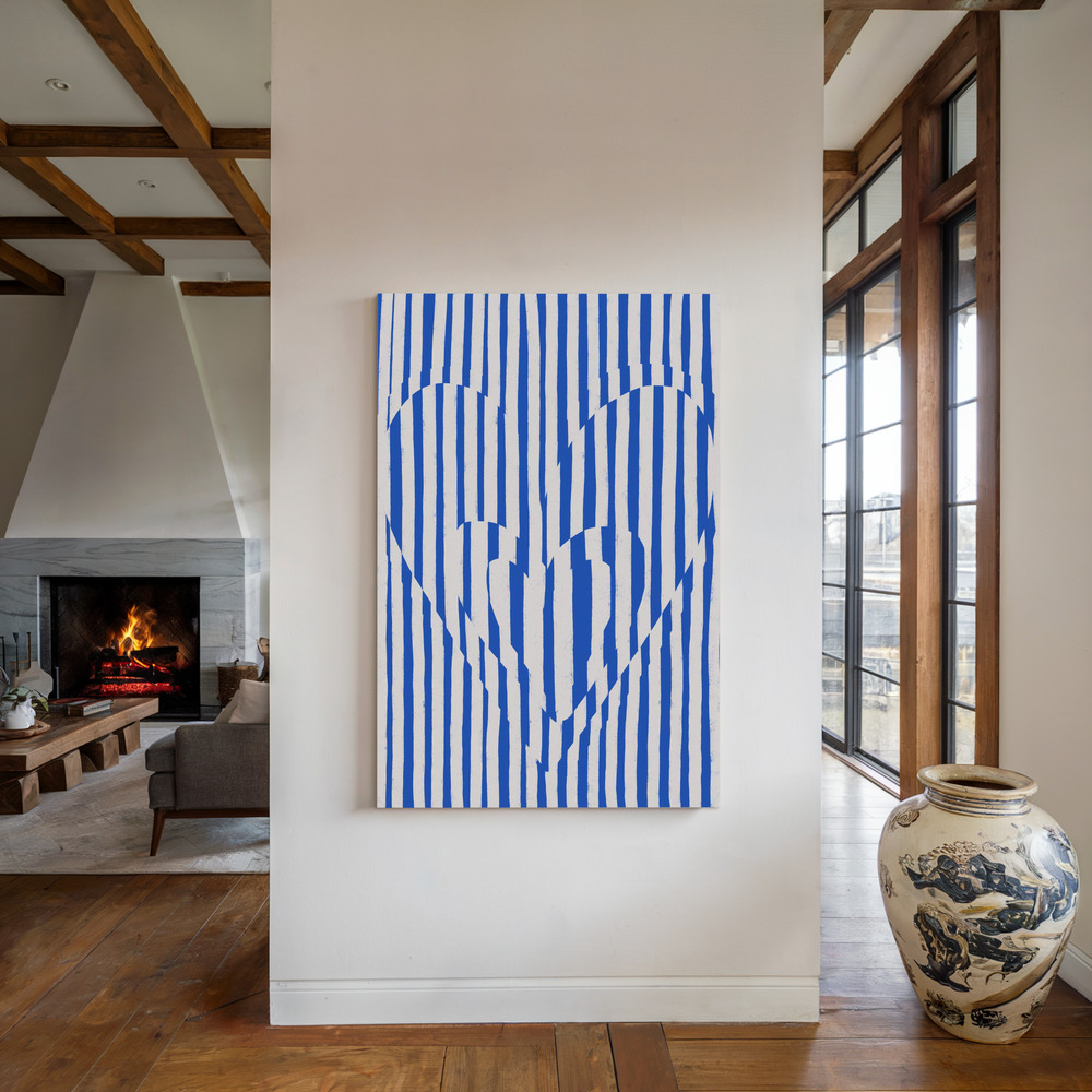 Lienzo - Hearts (Blue Version) junto a la chimenea
