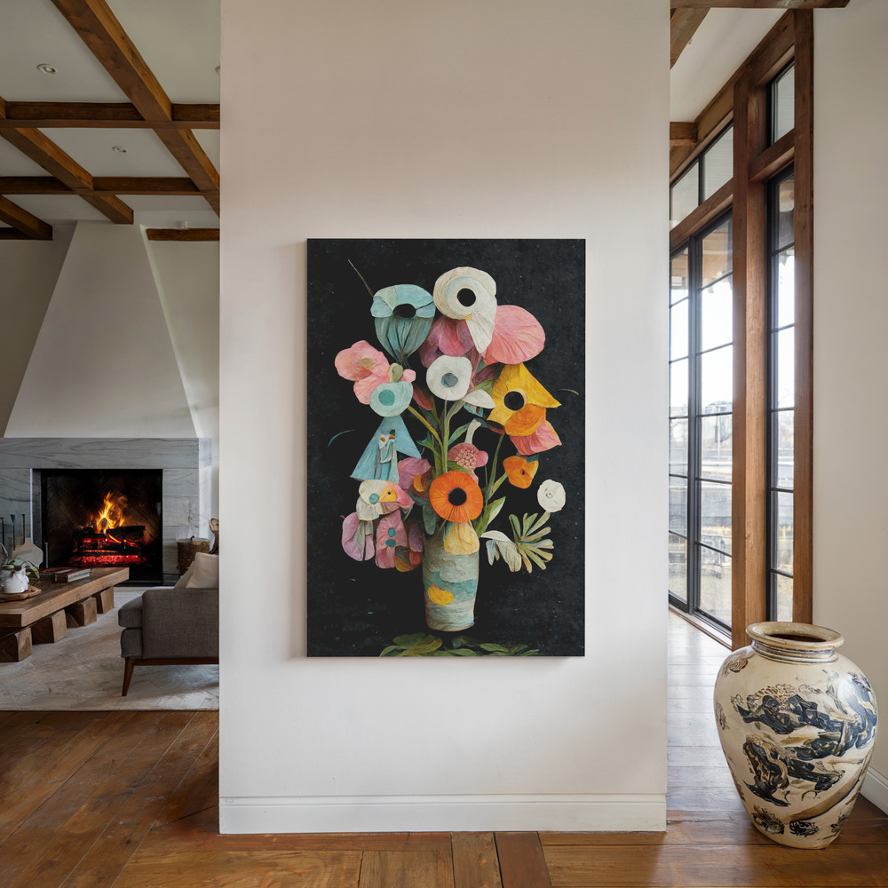 Canvas print - Les Fleurs by the fireplace
