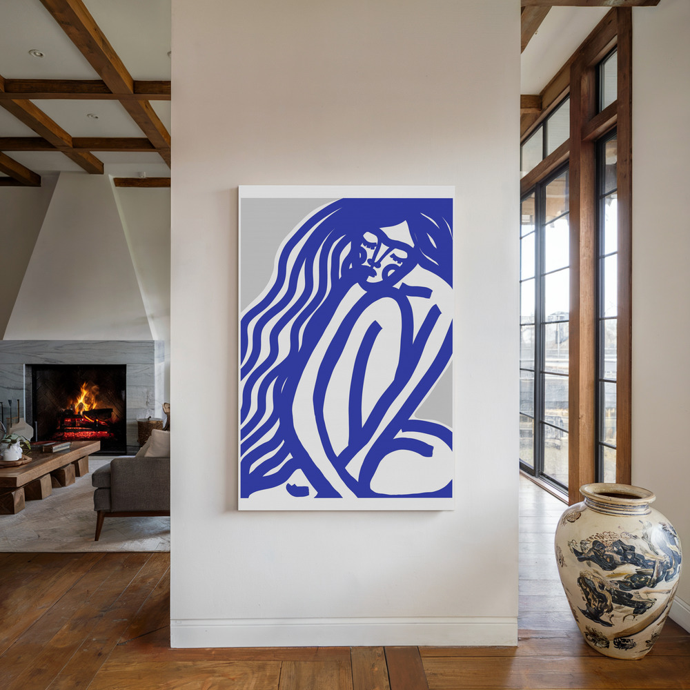 Lienzo - The Silence (Blue) junto a la chimenea