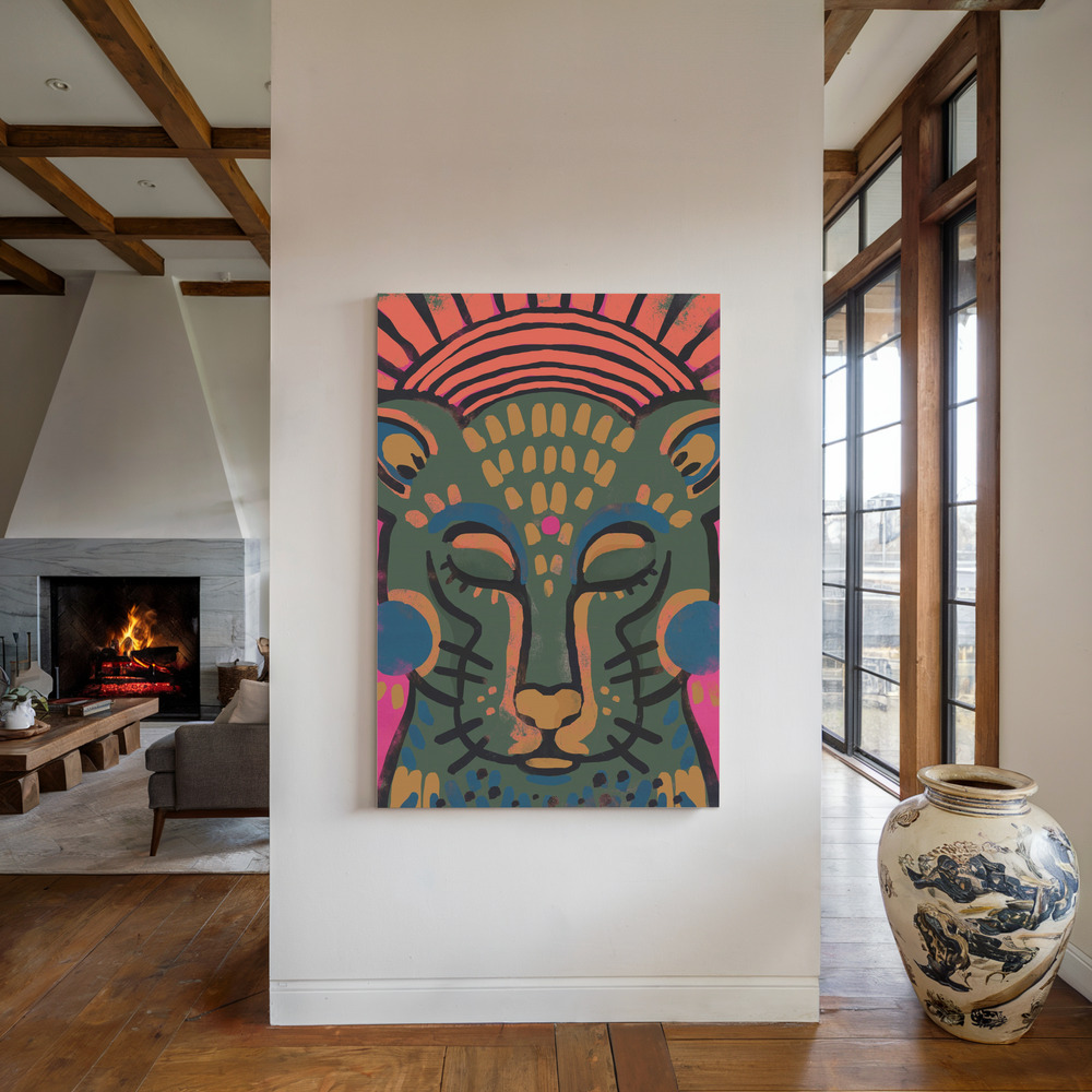 Canvas print - Tiger (Colored Version) by the fireplace