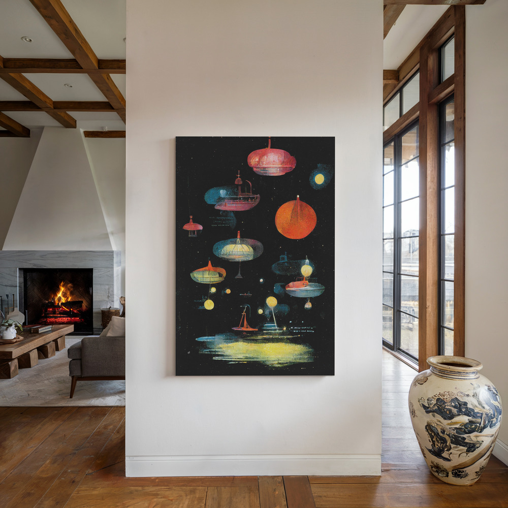 Canvas print - Lanterns by the fireplace