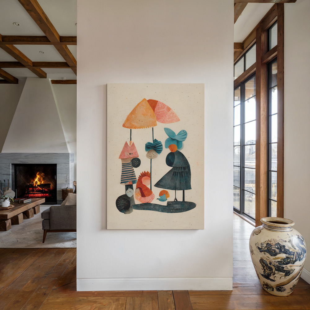 Canvas schilderi - Granny And Friends bij de open haard