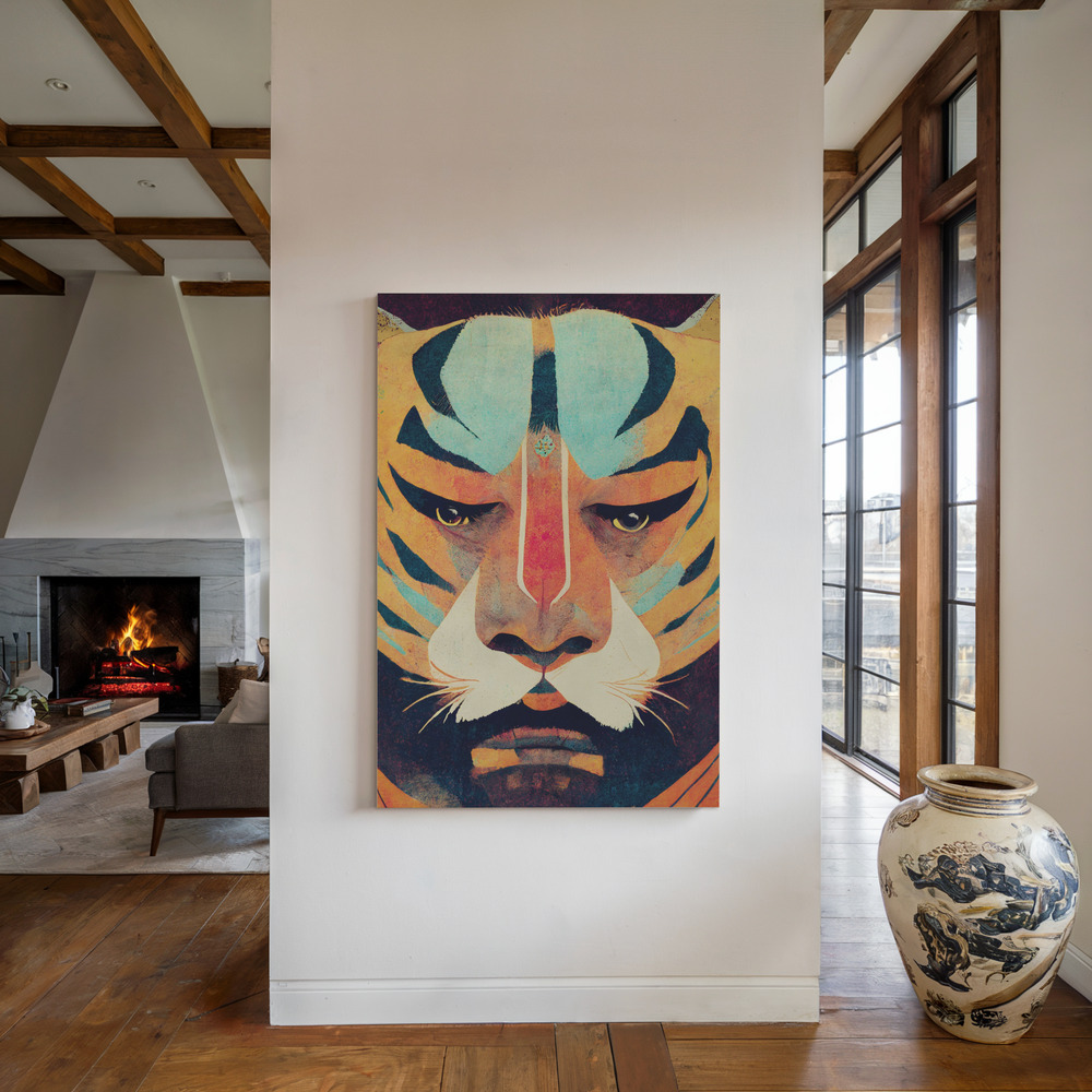 Canvas print - Strong Tiger by the fireplace