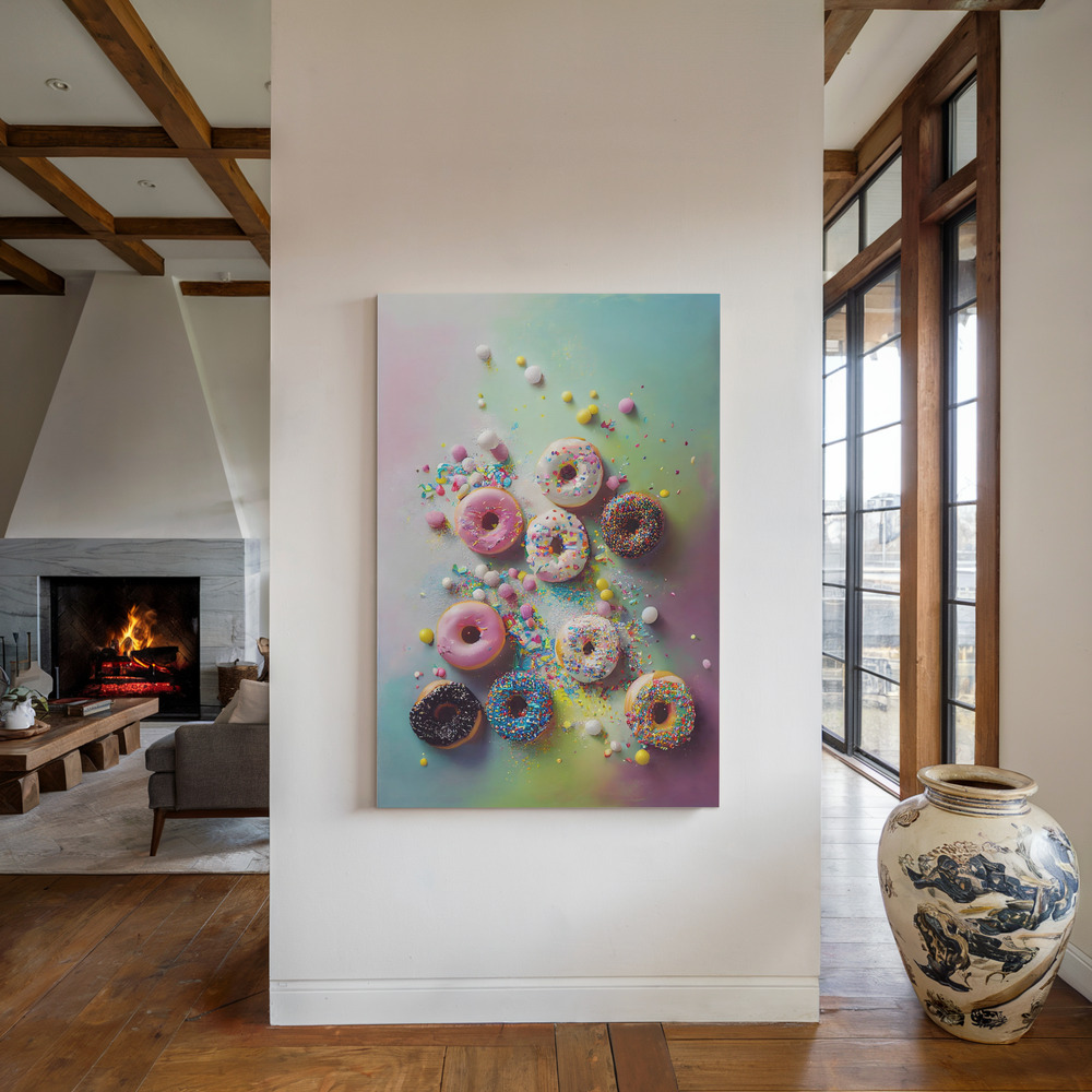 Canvas print - Delicious Donuts by the fireplace