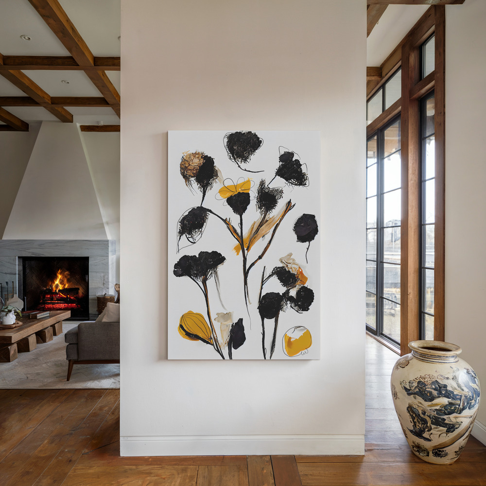 Canvastavla Black Dry Flowers - Tavla vid den öppna spisen