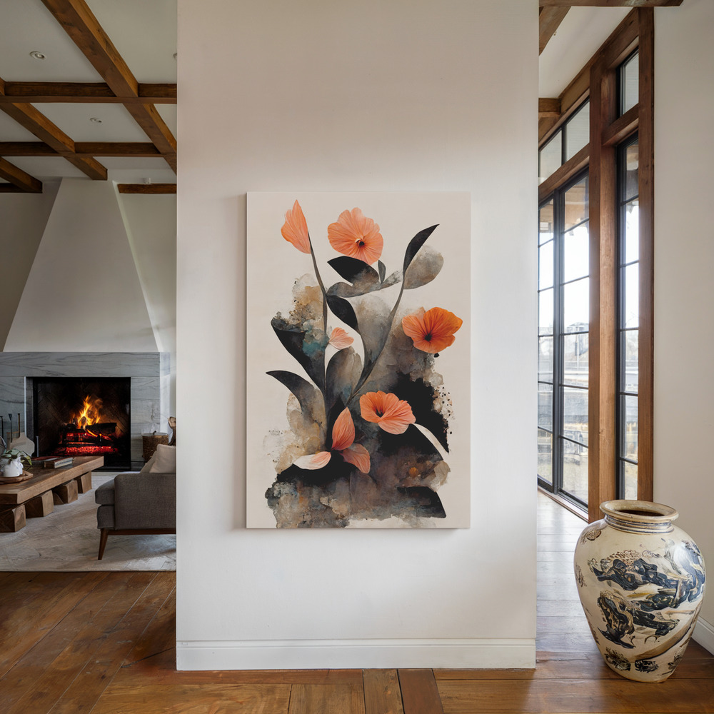 Lienzo - Coral Flowers junto a la chimenea