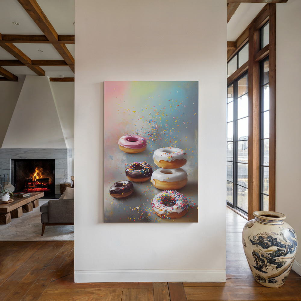 Lærred - Yummy Donuts ved pejsen