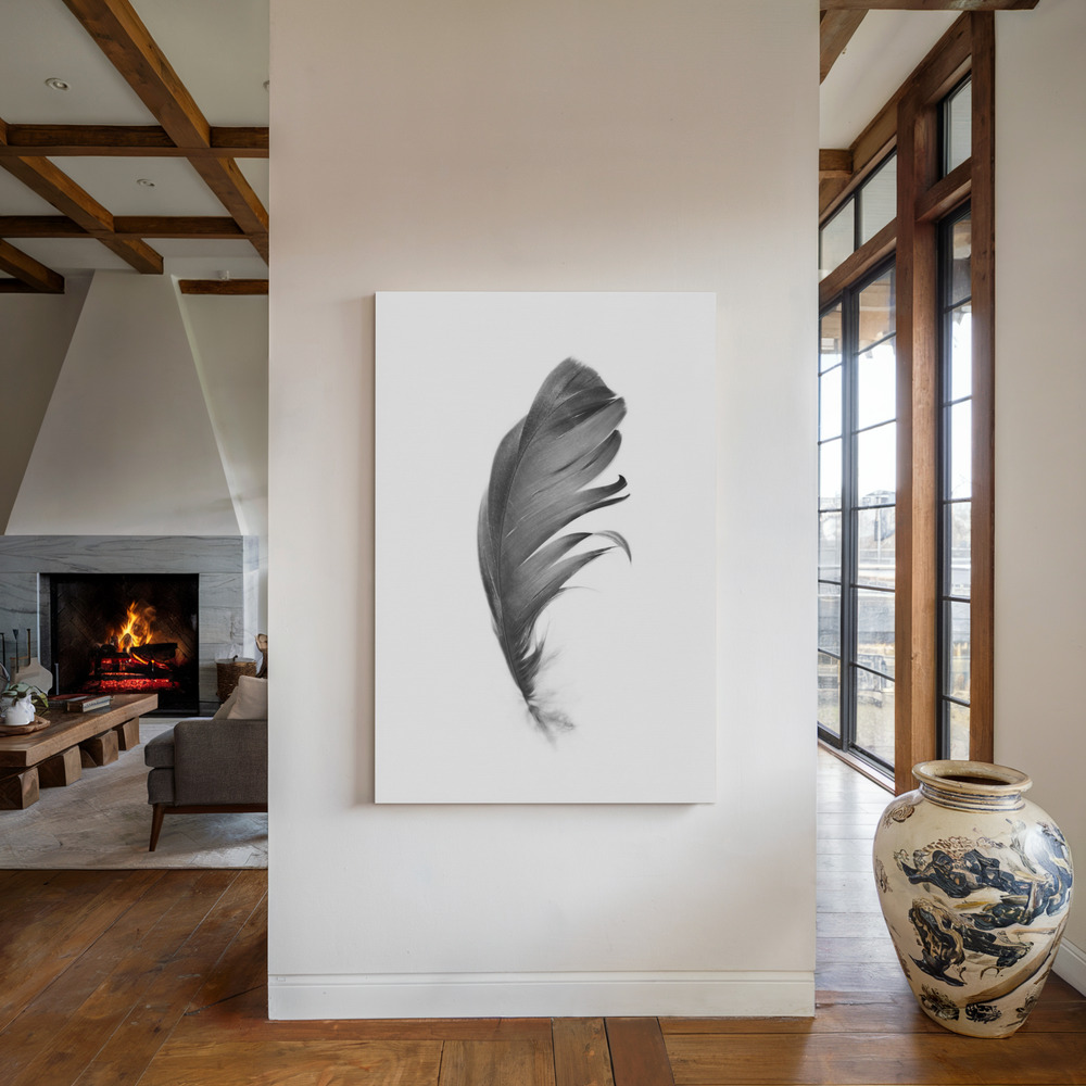 Canvas print - Feather by the fireplace