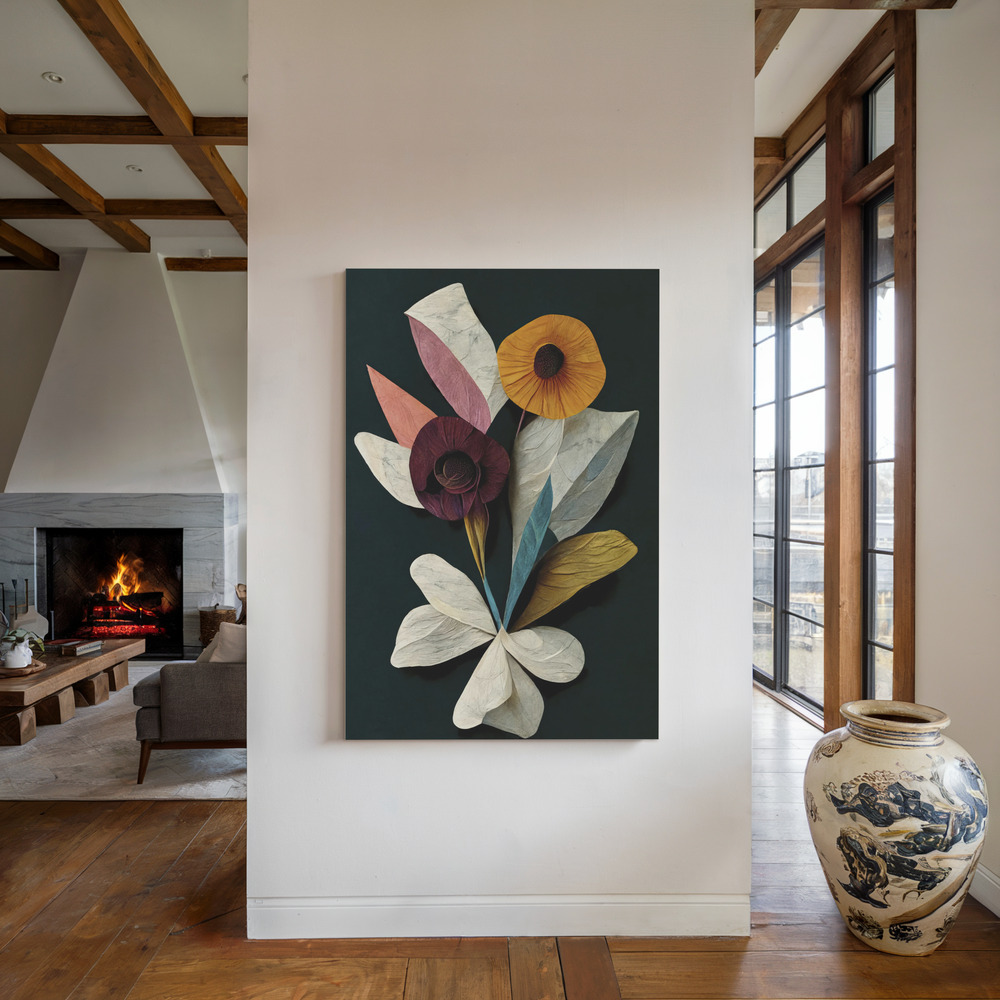 Canvas print - A Paper Bouquet by the fireplace