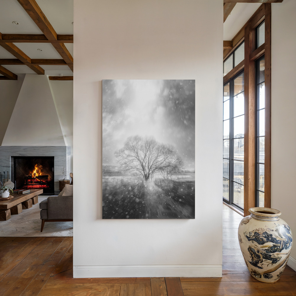 Canvas schilderi - blizzard bij de open haard