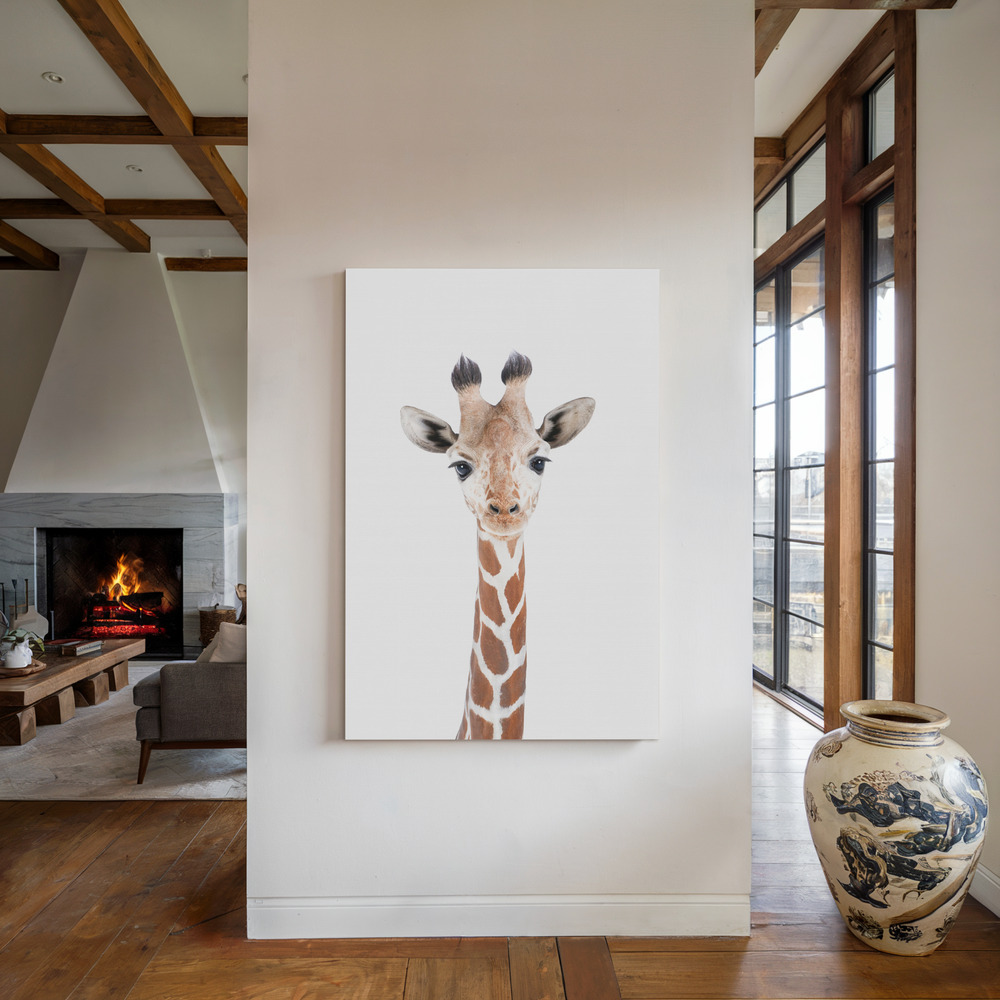 Canvas schilderi - Baby Giraffe bij de open haard