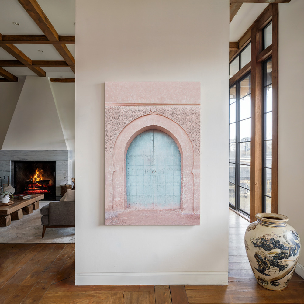 Canvas print - Turquoise Door by the fireplace