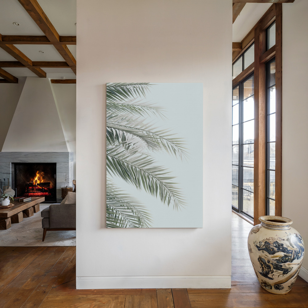 Stampe su tela - Blue Palms accanto al camino