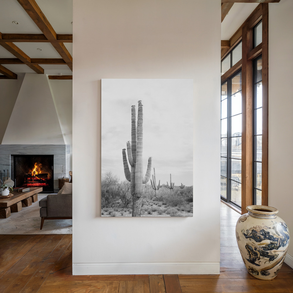 Lærred - Saguaro B&W ved pejsen