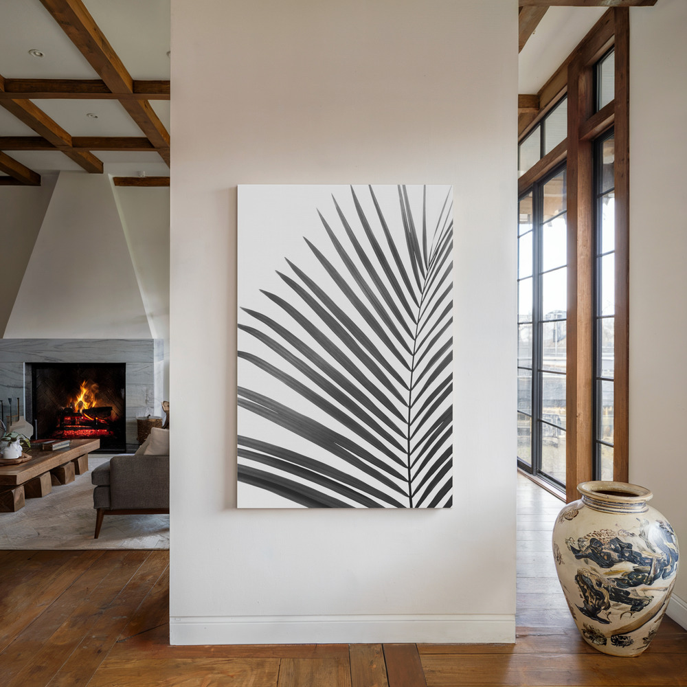 Leinwandbild - BW Palm Leaf am Kamin