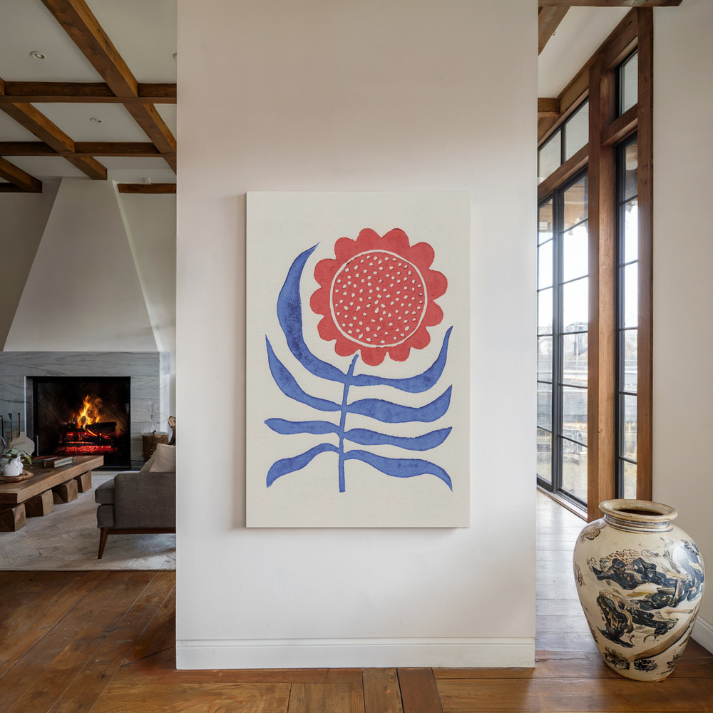 Canvas schilderi - Red Flower / Lino Print bij de open haard