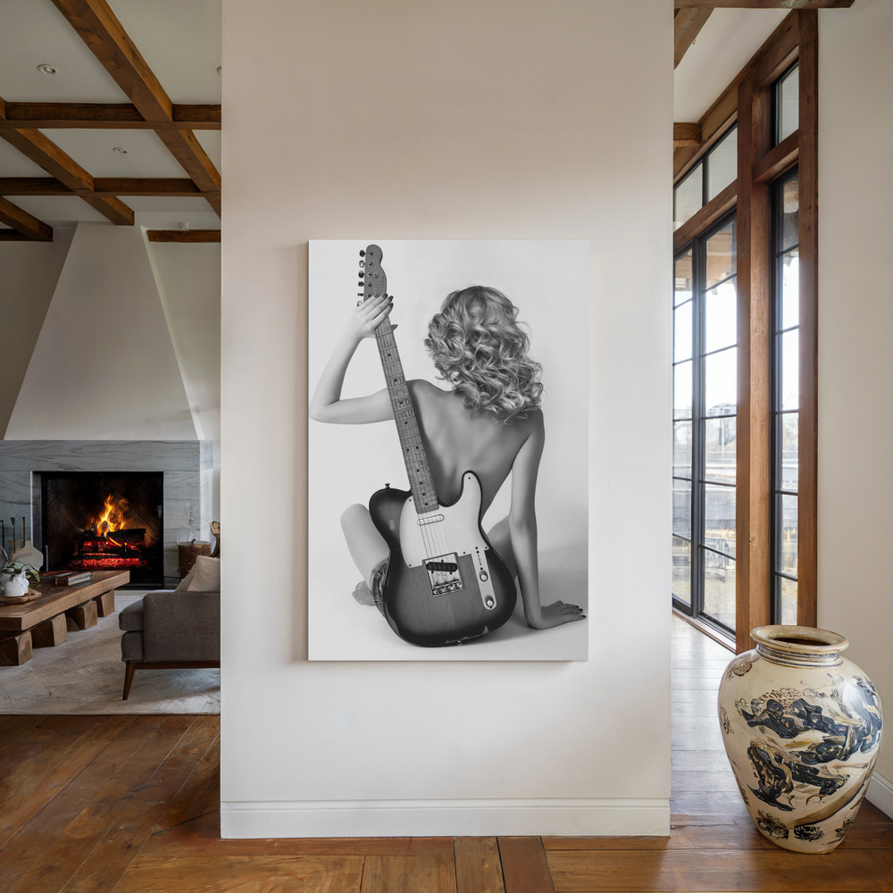 Lienzo - Telecaster Blondie junto a la chimenea