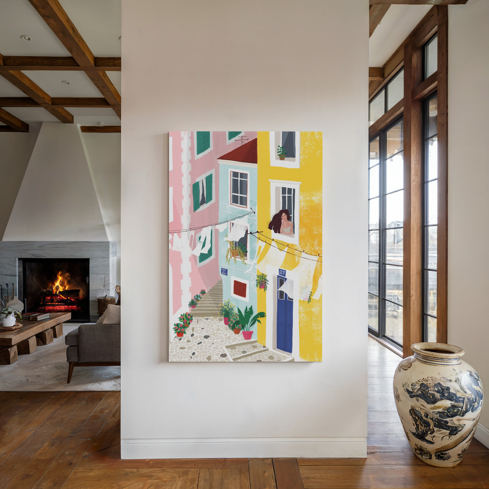 Canvas print - Chillin by the fireplace