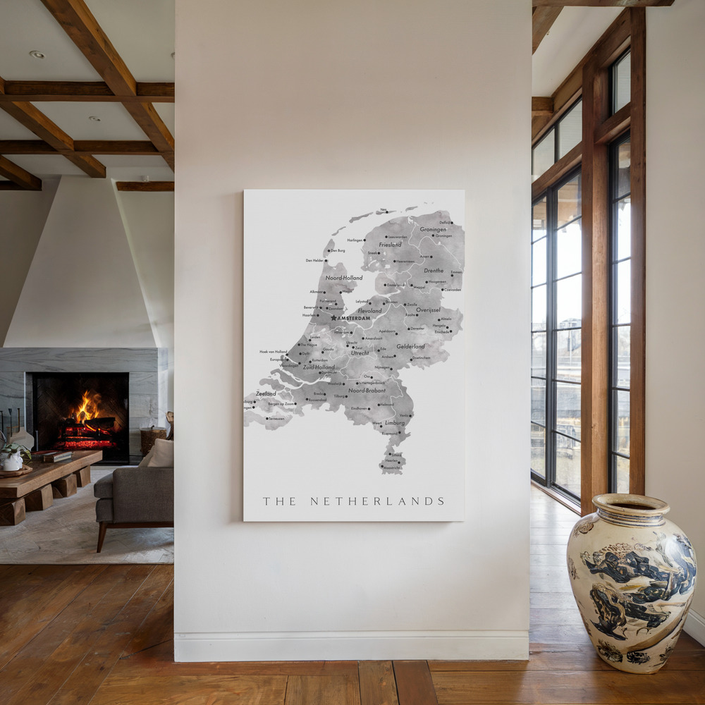 Stampe su tela - Gray map of the Netherlands accanto al camino