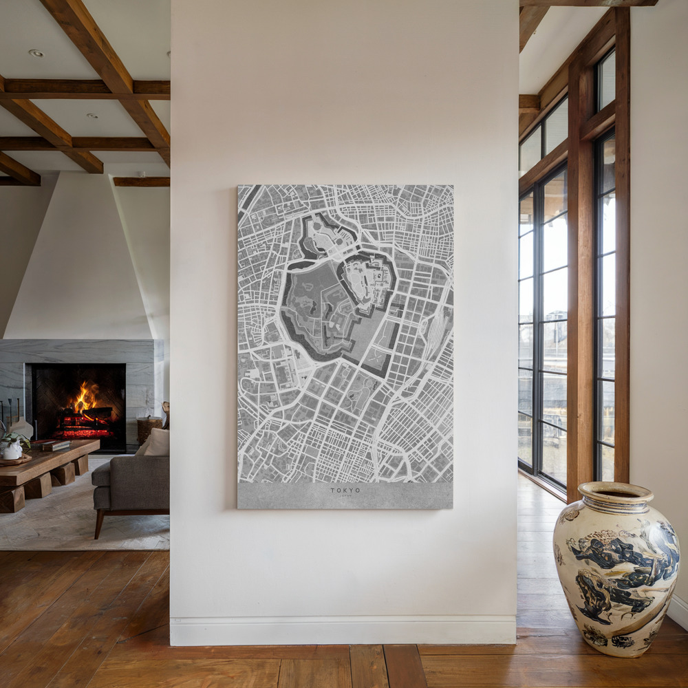 Toile - Gray vintage map of Tokyo au coin du feu