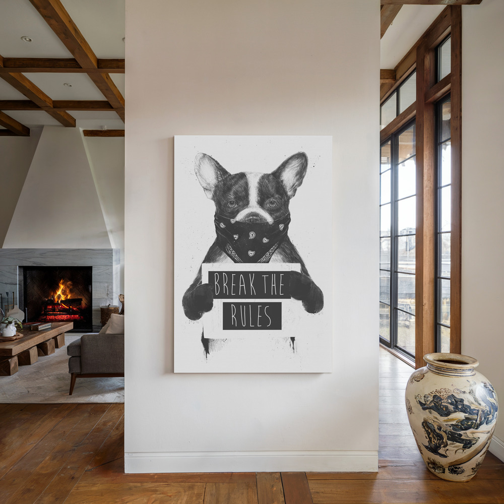 Canvas print - Rebel dog by the fireplace